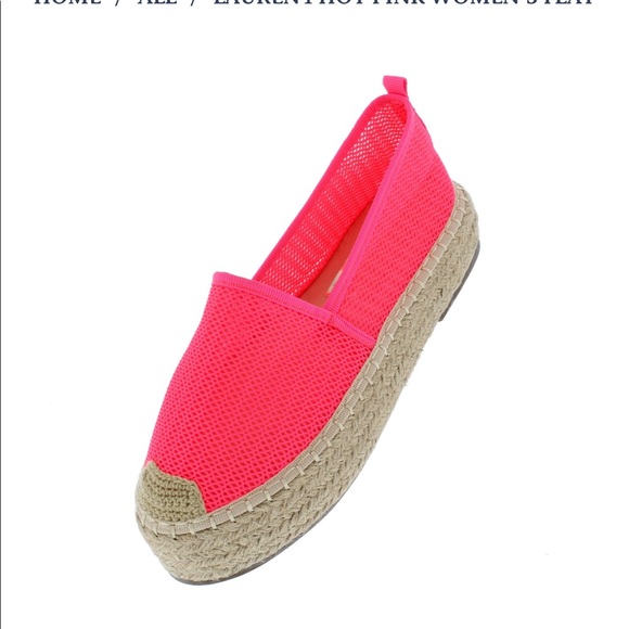 Neon pink netted platform espadrilles sandals - Picture 2 of 4